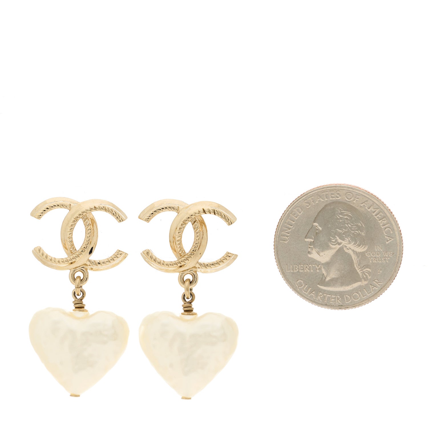 Chanel Pearl CC Heart Drop Earrings Gold 2 of 5