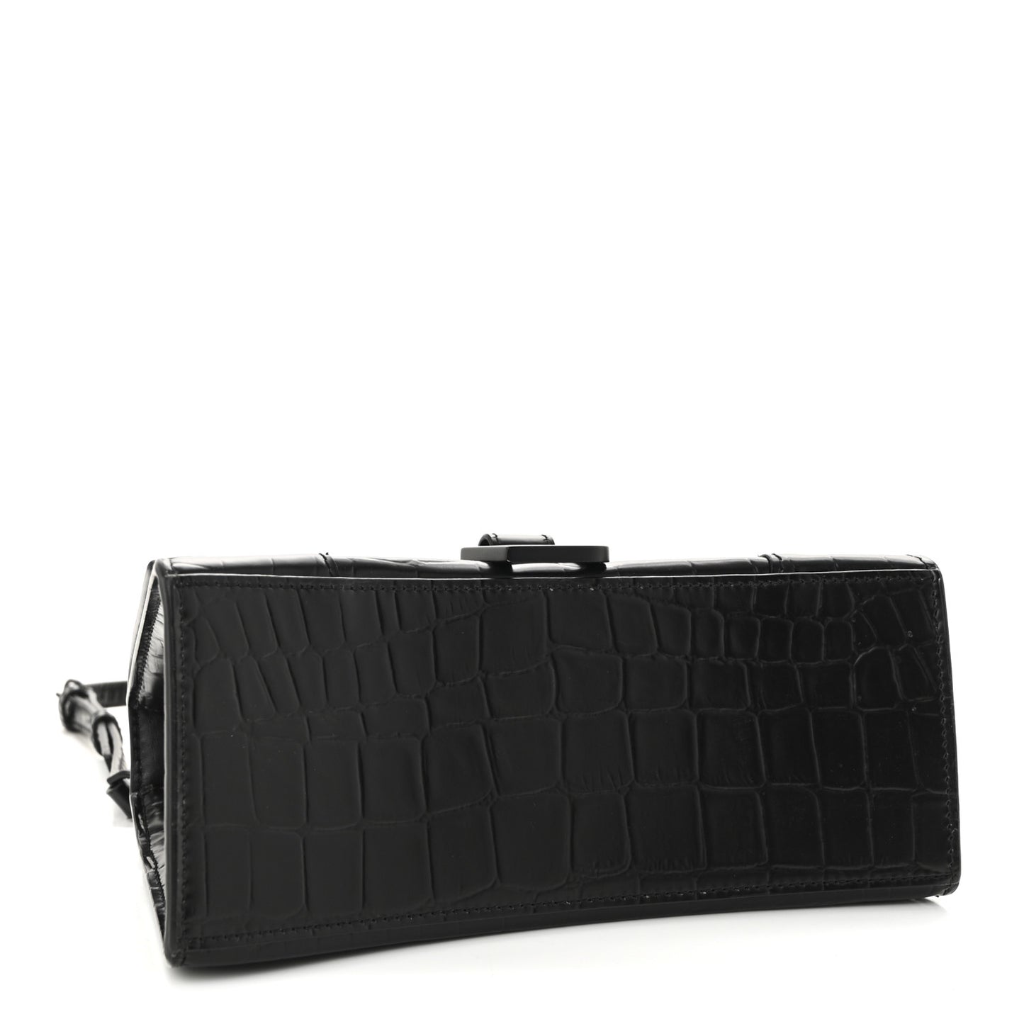 Semi Matte Calfskin Monochrome Crocodile Embossed Small Hourglass Top Handle Bag Black