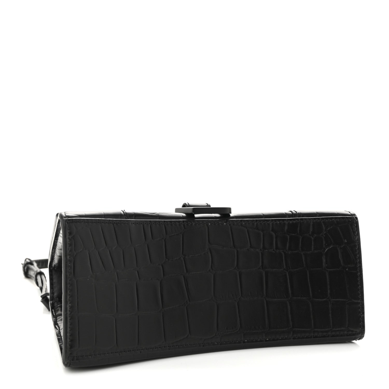 Balenciaga Semi Matte Calfskin Monochrome Crocodile Embossed Small Hourglass Top Handle Bag Black 4 of 9