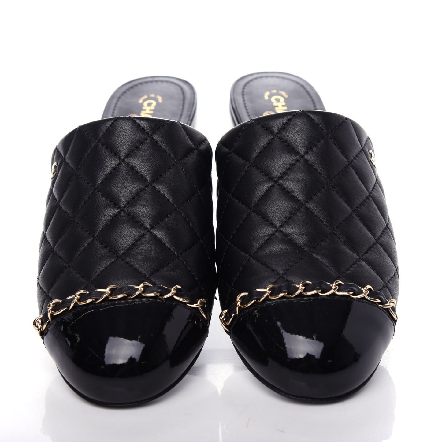 Lambskin Quilted Chain Mules 39 Black