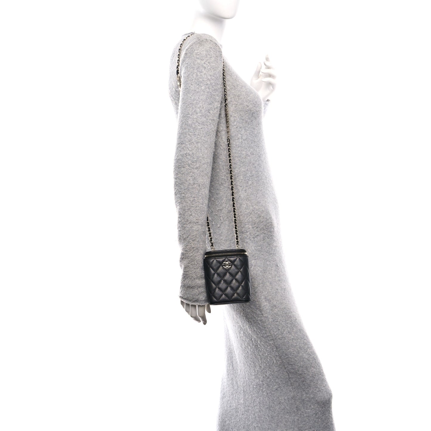 Caviar Quilted Small Vertical Coco Beauty Vanity Case With Chain Black