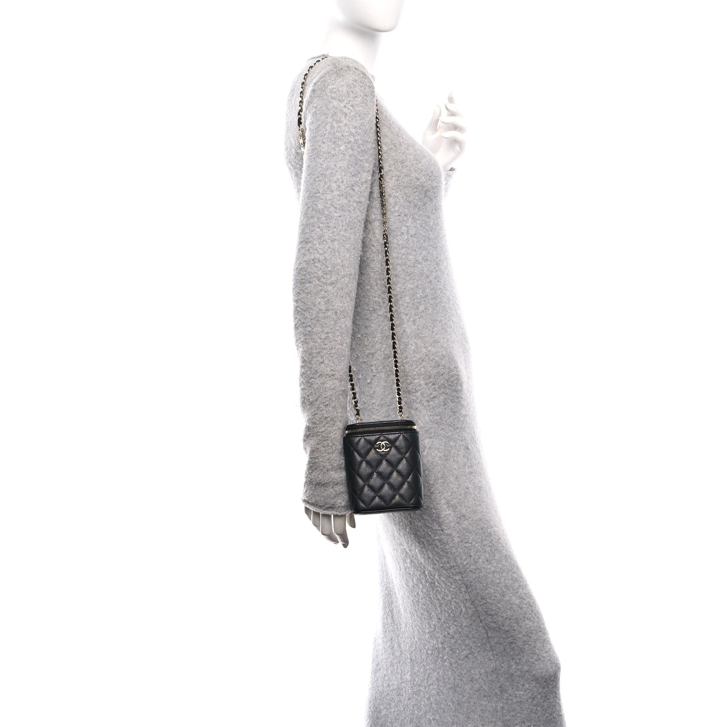 Chanel Caviar Quilted Small Vertical Coco Beauty Vanity Case With Chain Black 2 of 11