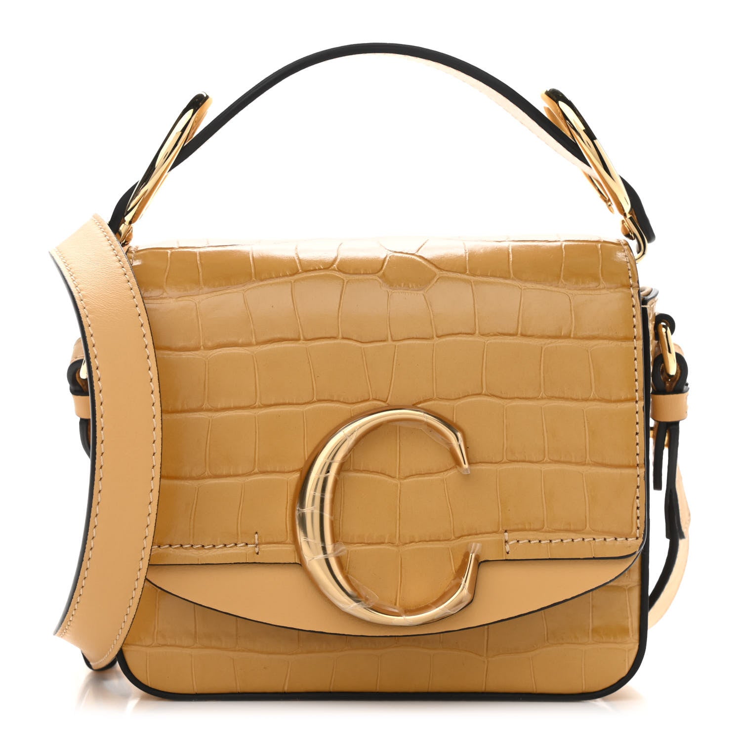 Chloe Calfskin Crocodile Embossed Mini C Double Carry Honey Gold 1 of 9