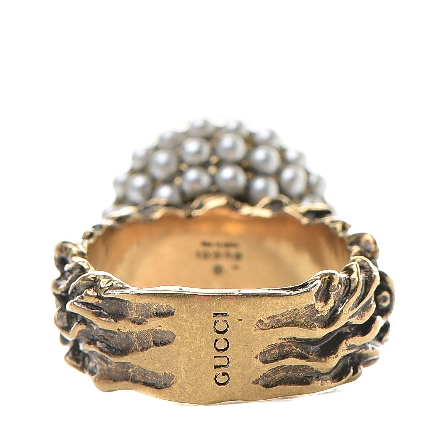 Metal Pearl Ring 6.25 Aged Gold