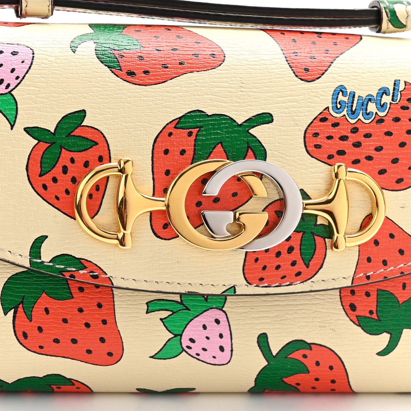 Calfskin Strawberry Print Mini Zumi Shoulder Bag Ivory Red