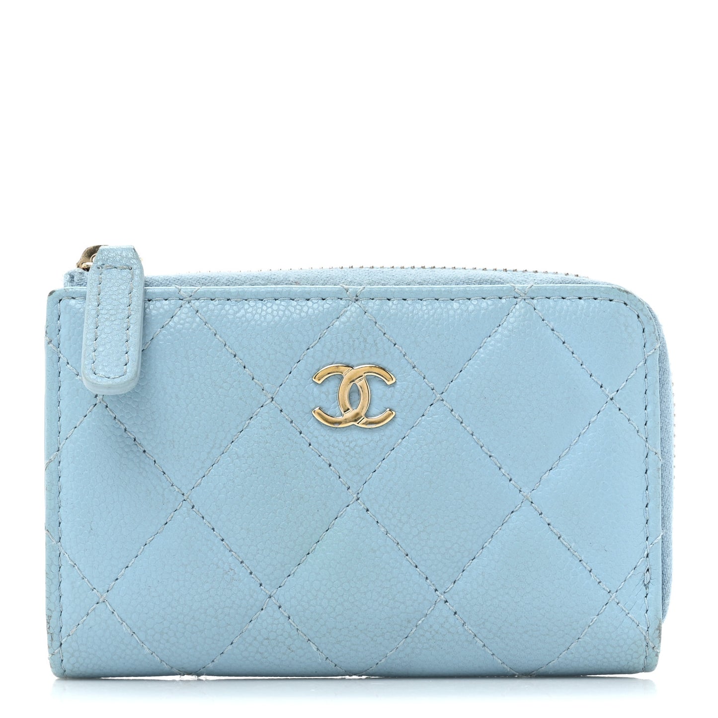 Caviar Quilted Zipped Key Holder Case Light Blue