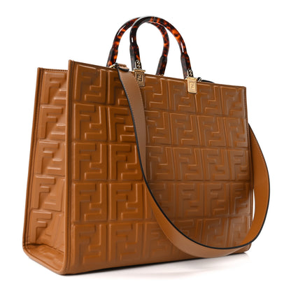Fendi Vitello Plexiglass FF Embossed Medium Fendi Sunshine Shopper Tote Caramello 3 of 10