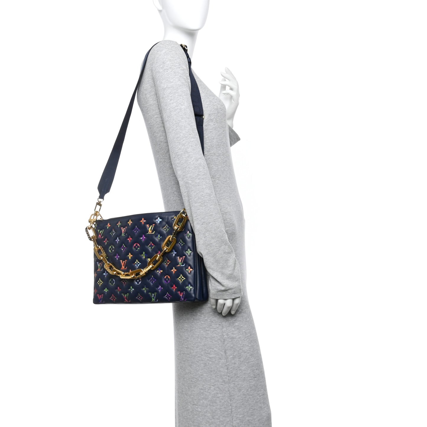 Lambskin Embossed Monogram LV Garden Coussin MM Navy Blue