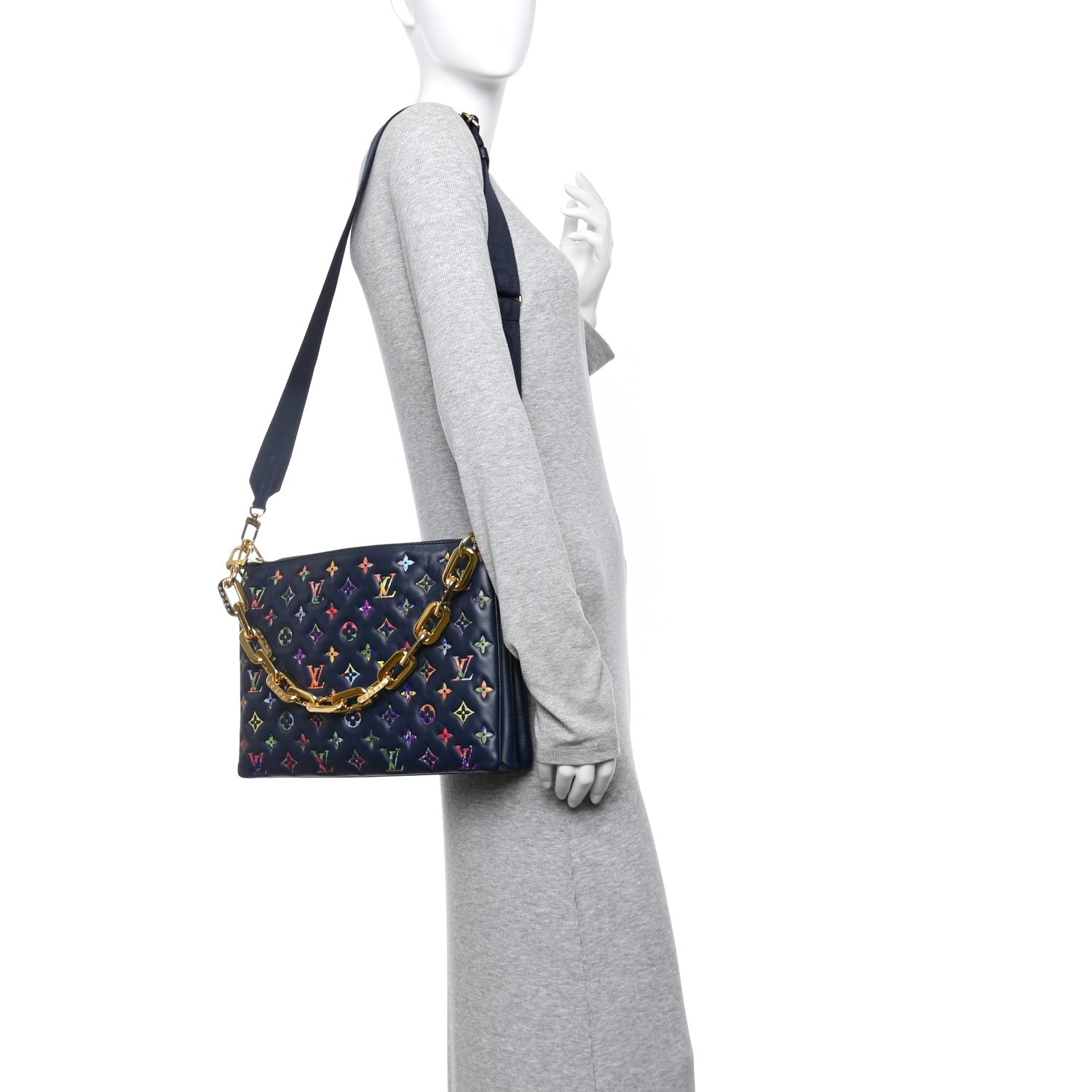 Louis Vuitton Lambskin Embossed Monogram LV Garden Coussin MM Navy Blue 2 of 15