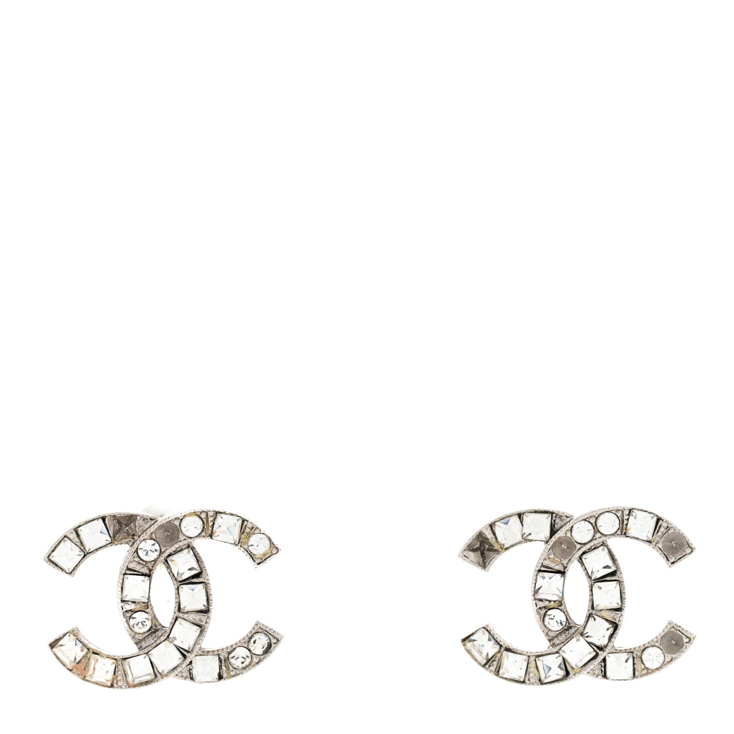 Chanel Crystal CC Earrings Silver 1 of 10