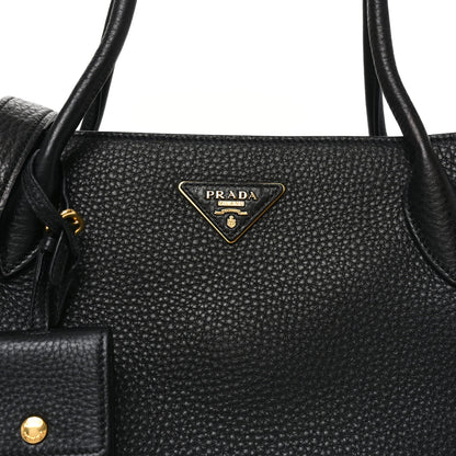 Prada Vitello Daino Soft Zippered Top Handle Bag Black 7 of 9
