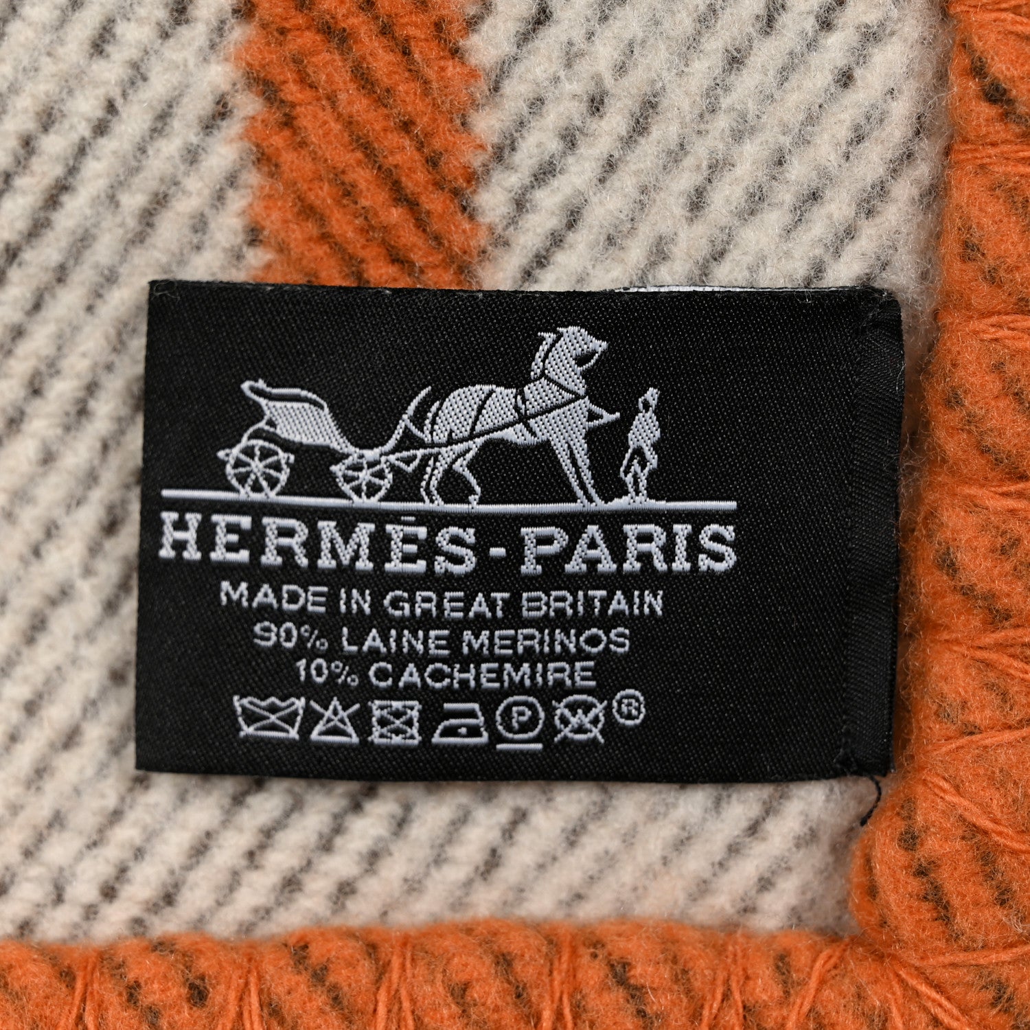 Hermes Wool Cashmere Signature Classic Avalon Blanket Ecru Potiron 3 of 3