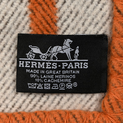 Hermes Wool Cashmere Signature Classic Avalon Blanket Ecru Potiron 3 of 3