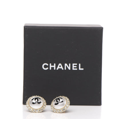 Chanel Pearl Crystal Coco's Pearls CC Stud Earrings Gold Black 5 of 5