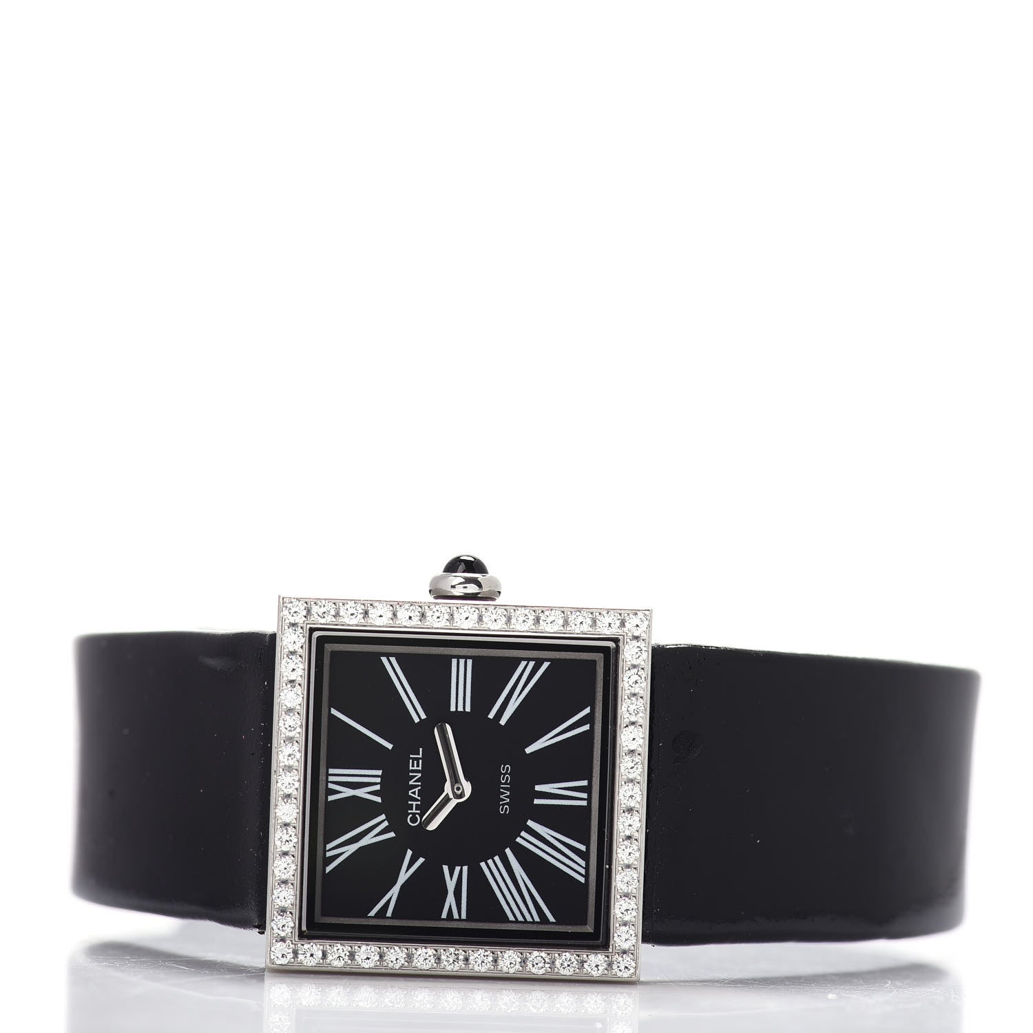 Chanel Stainless Steel Patent Leather Diamond 23mm Mademoiselle Quartz Watch Black 2 of 4