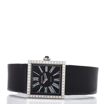 Chanel Stainless Steel Patent Leather Diamond 23mm Mademoiselle Quartz Watch Black 2 of 4