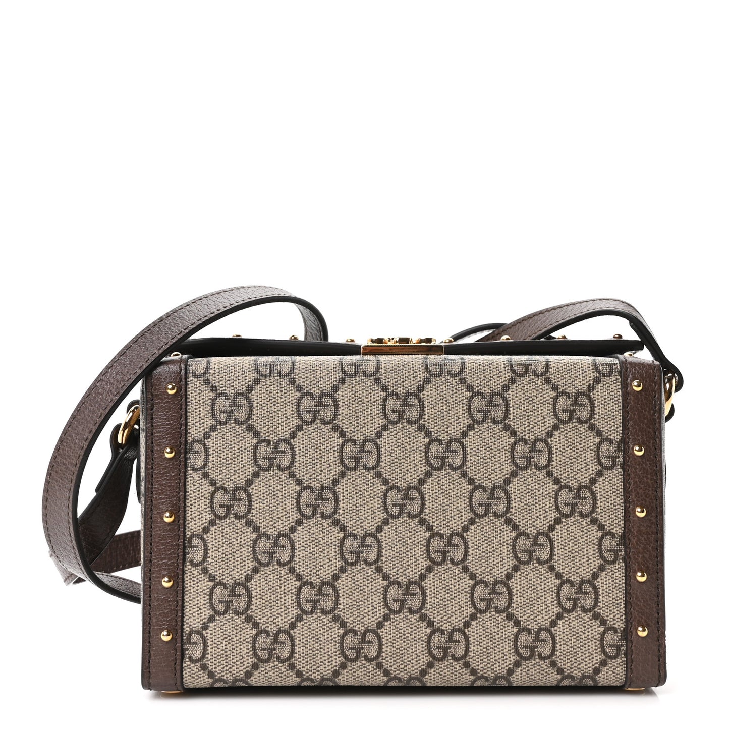 GG Supreme Monogram Textured Dollar Calfskin Mini Trunk Shoulder Bag Beige Ebony New Acero