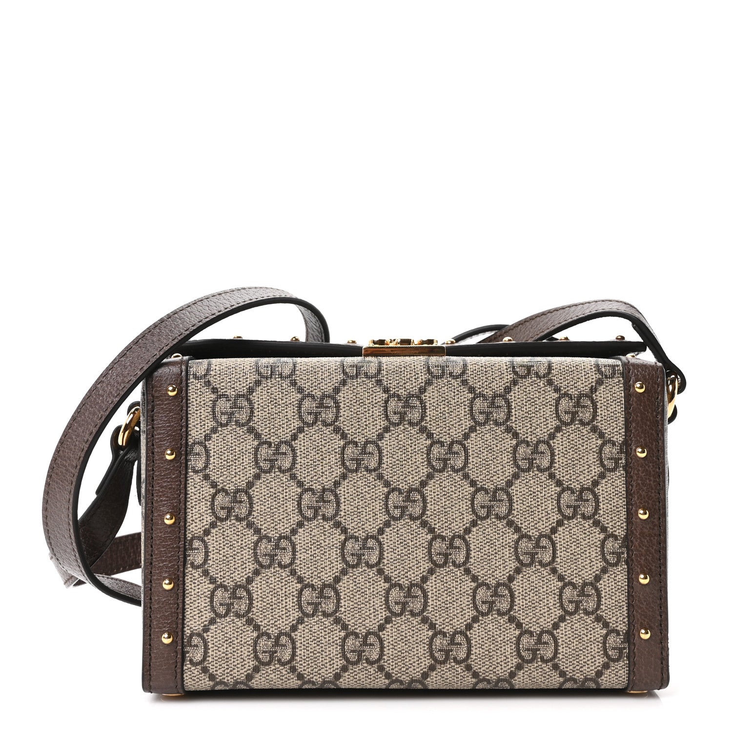 Gucci GG Supreme Monogram Textured Dollar Calfskin Mini Trunk Shoulder Bag Beige Ebony New Acero 1 of 10