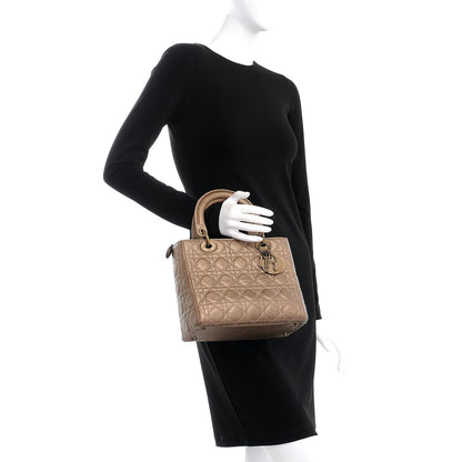 Christian Dior Metallic Lambskin Cannage Medium Lady Dior Bronze 3 of 10