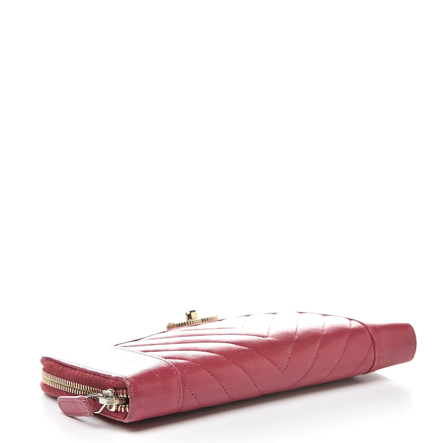 Sheepskin Chevron Quilted Mademoiselle Vintage Zip Around Wallet Dark Pink