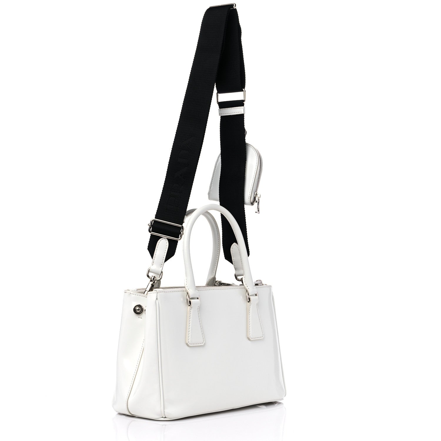 Prada Spazzolato Small Galleria Double Zip Tote White Black 3 of 10