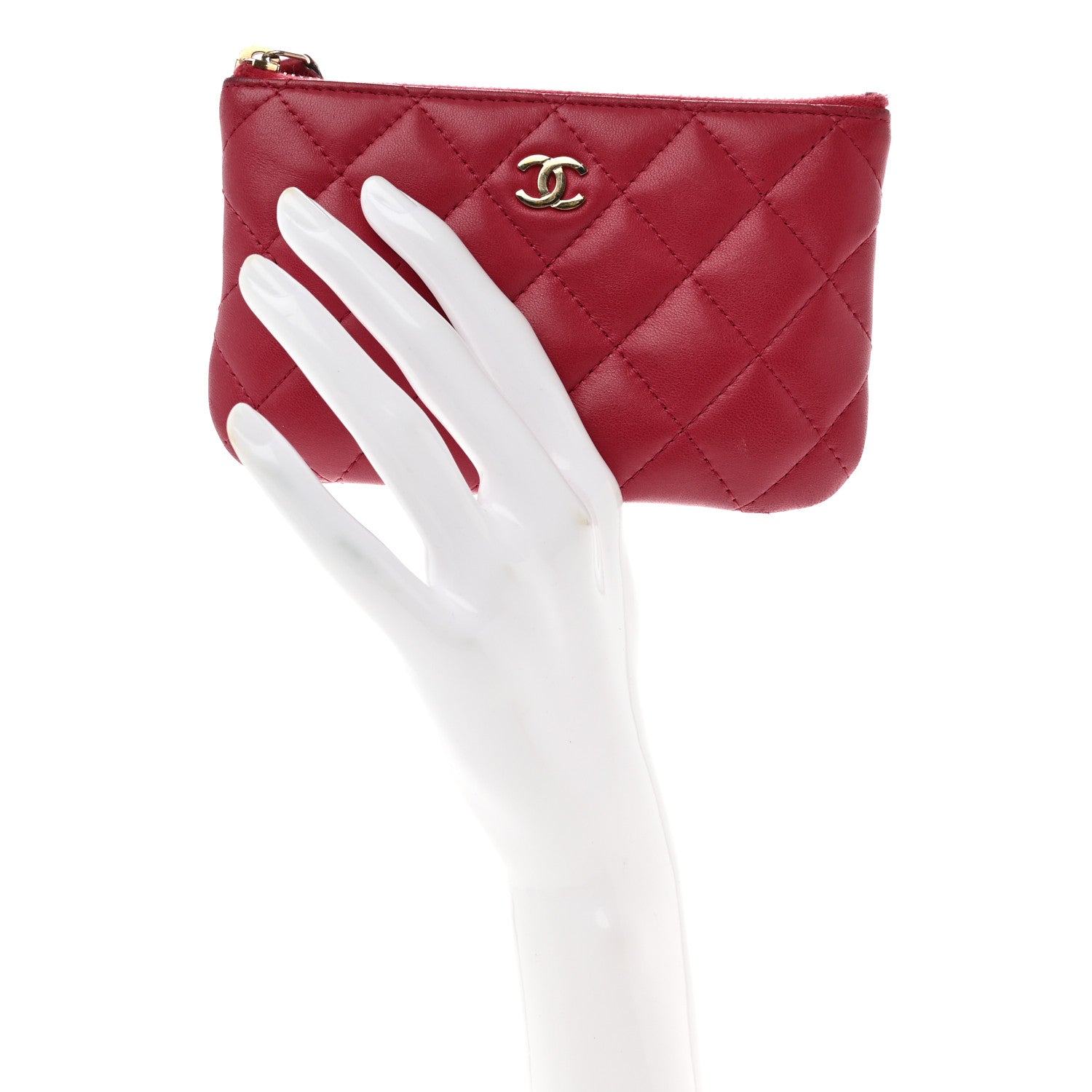 Chanel Lambskin Quilted Small Cosmetic Case Red 2 of 7
