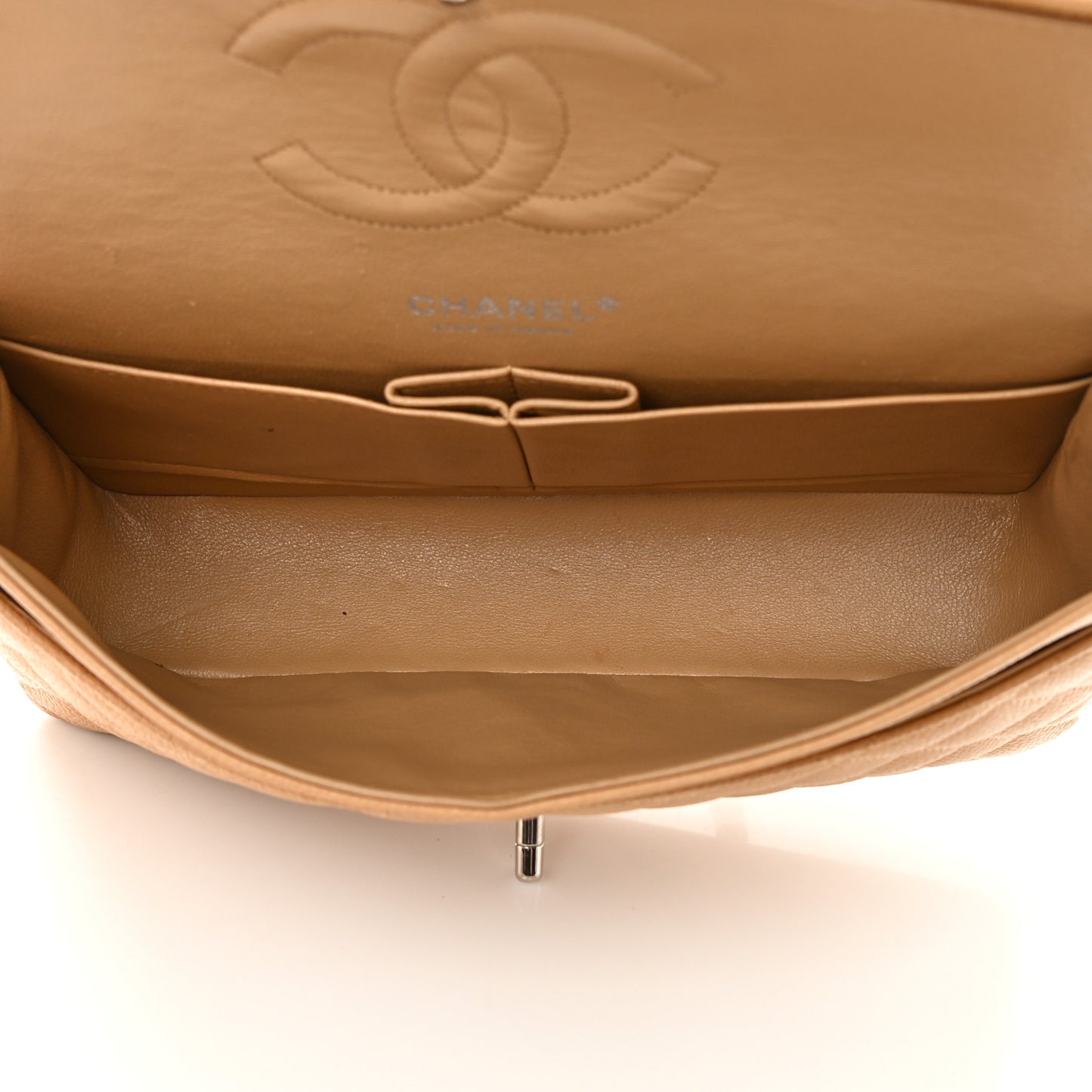Caviar Quilted Medium Double Flap Beige