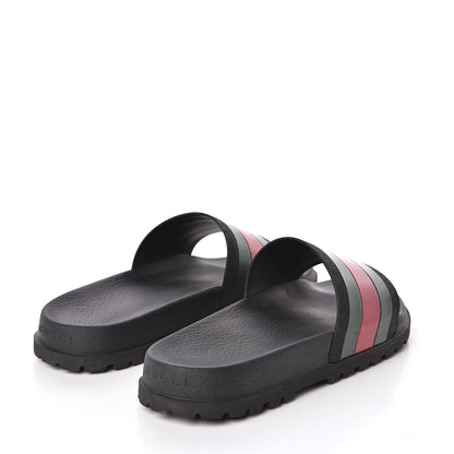 Gucci Rubber Web Mens Lug Sole Slide Sandals 9 Black Green Red 4 of 10