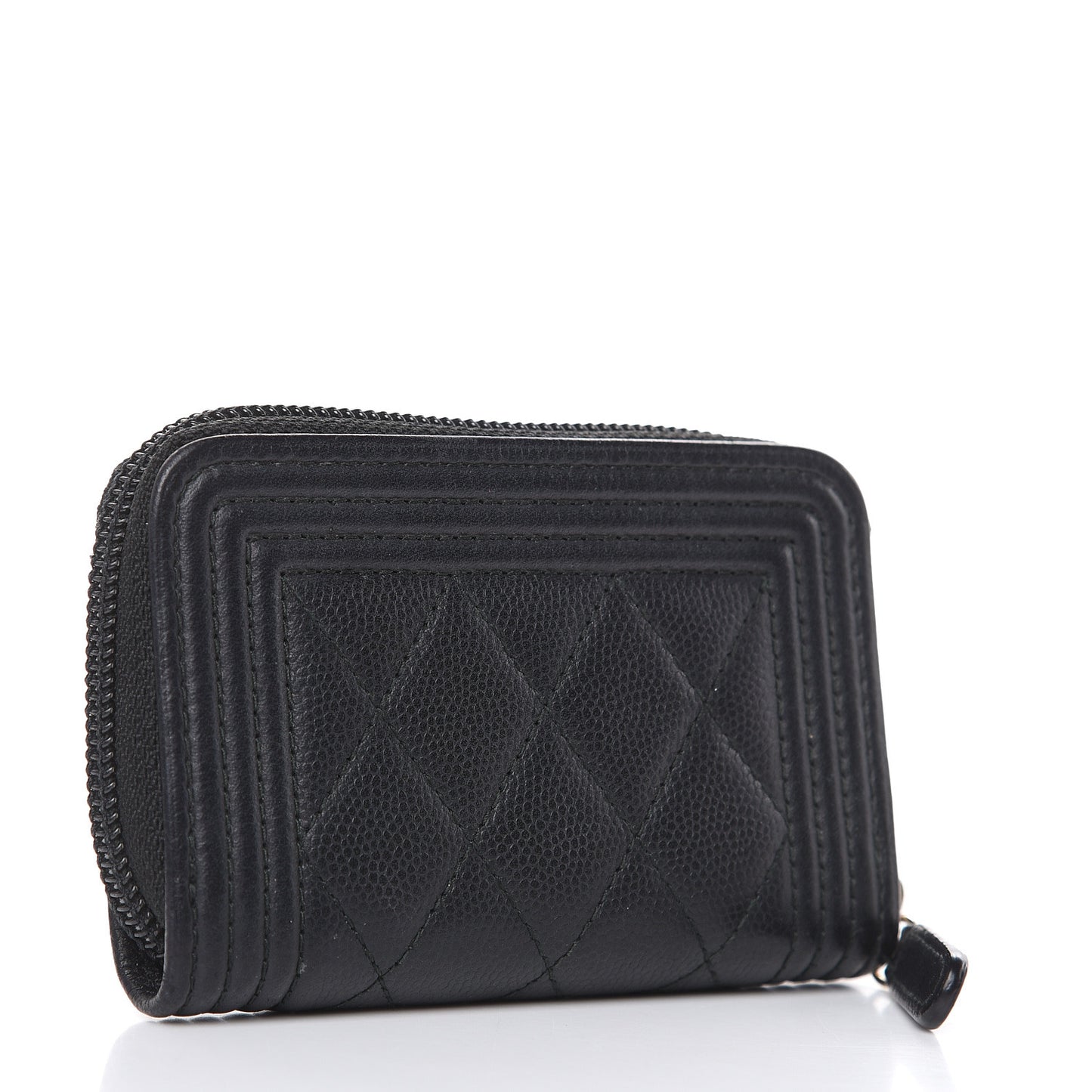 Caviar Quilted Boy Zip Around Coin Purse Wallet Black