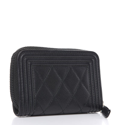 Chanel Caviar Quilted Boy Zip Around Coin Purse Wallet Black 3 of 8