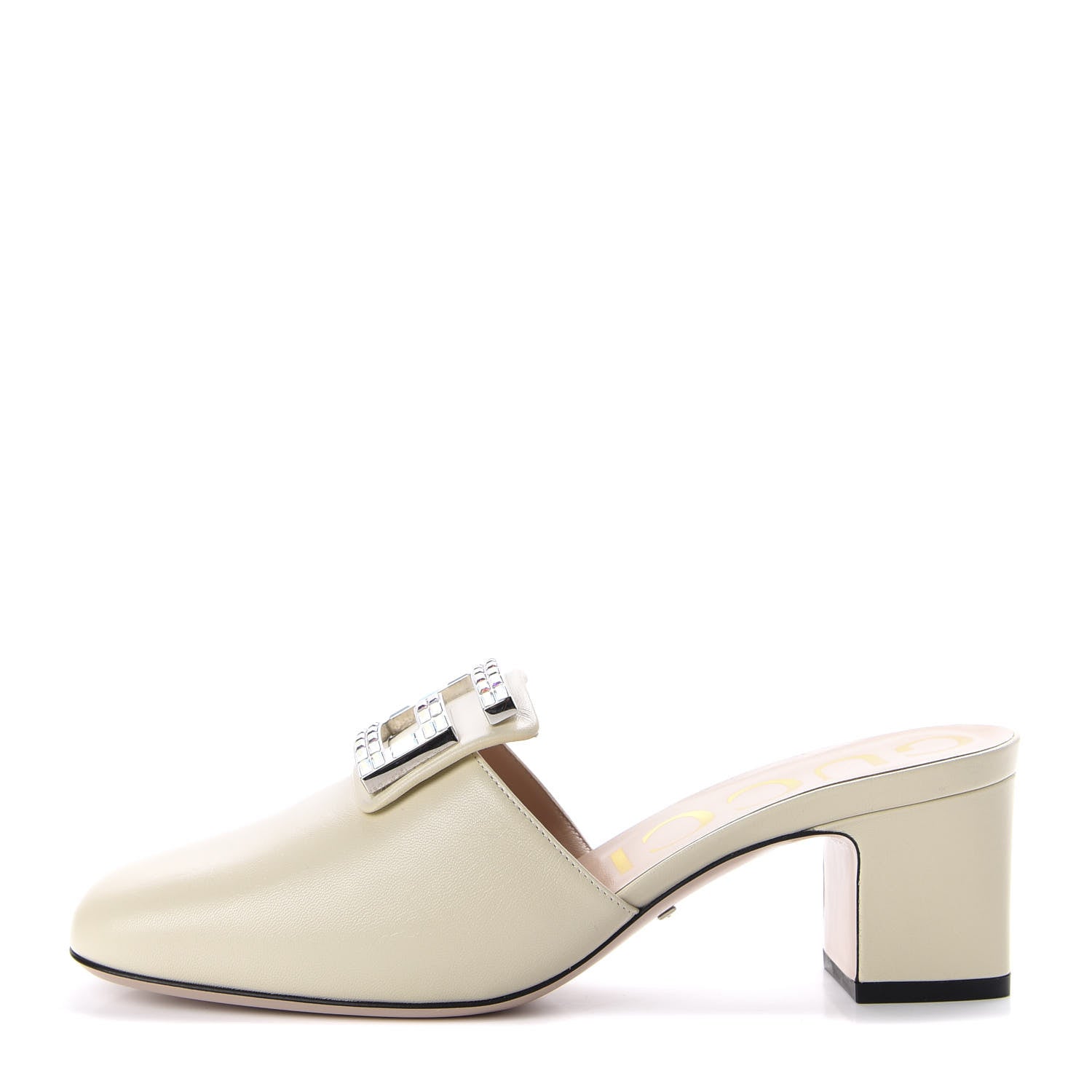 Gucci Malaga Kid Crystal Square G Madelyn Mules 38 Vintage White 1 of 10