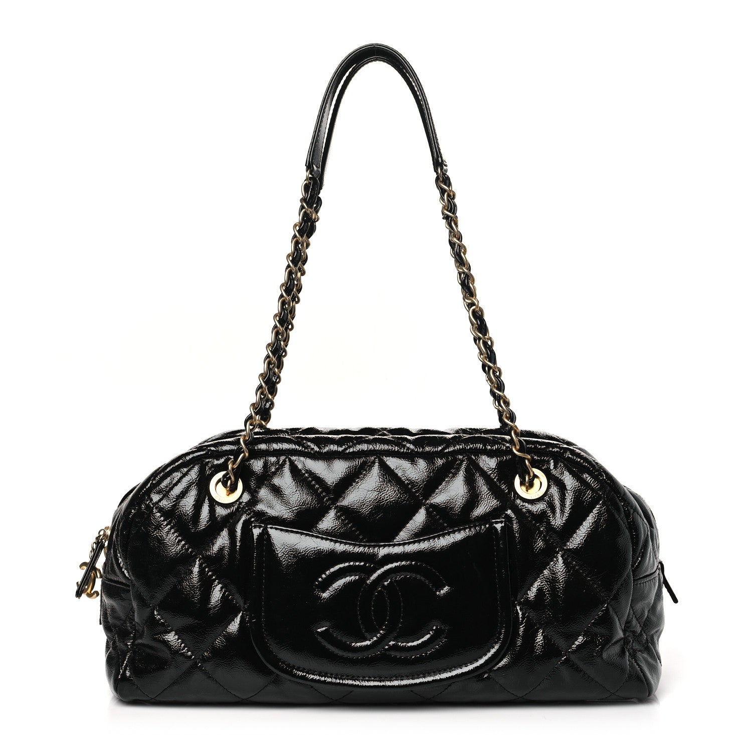 Chanel Shiny Aged Calfskin Quilted Medium Bowler Bag Black 1 of 10