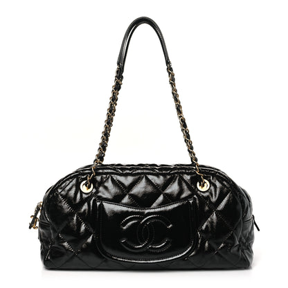 Chanel Shiny Aged Calfskin Quilted Medium Bowler Bag Black 1 of 10