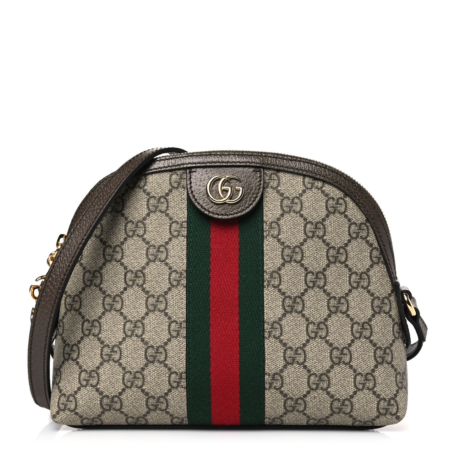 GG Supreme Monogram Textured Dollar Calfskin Web Small Ophidia Dome Shoulder Bag Beige Ebony New Acero