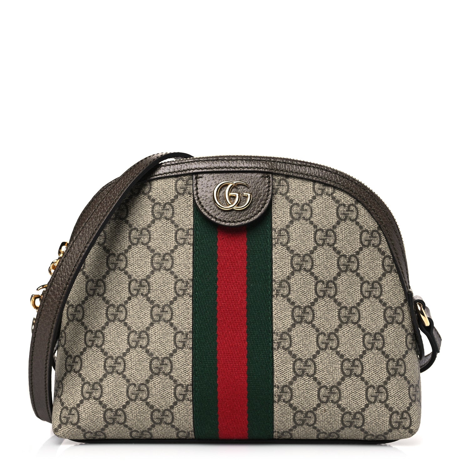 Gucci GG Supreme Monogram Textured Dollar Calfskin Web Small Ophidia Dome Shoulder Bag Beige Ebony New Acero 1 of 9