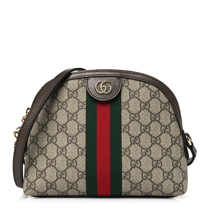 Gucci GG Supreme Monogram Textured Dollar Calfskin Web Small Ophidia Dome Shoulder Bag Beige Ebony New Acero 1 of 9