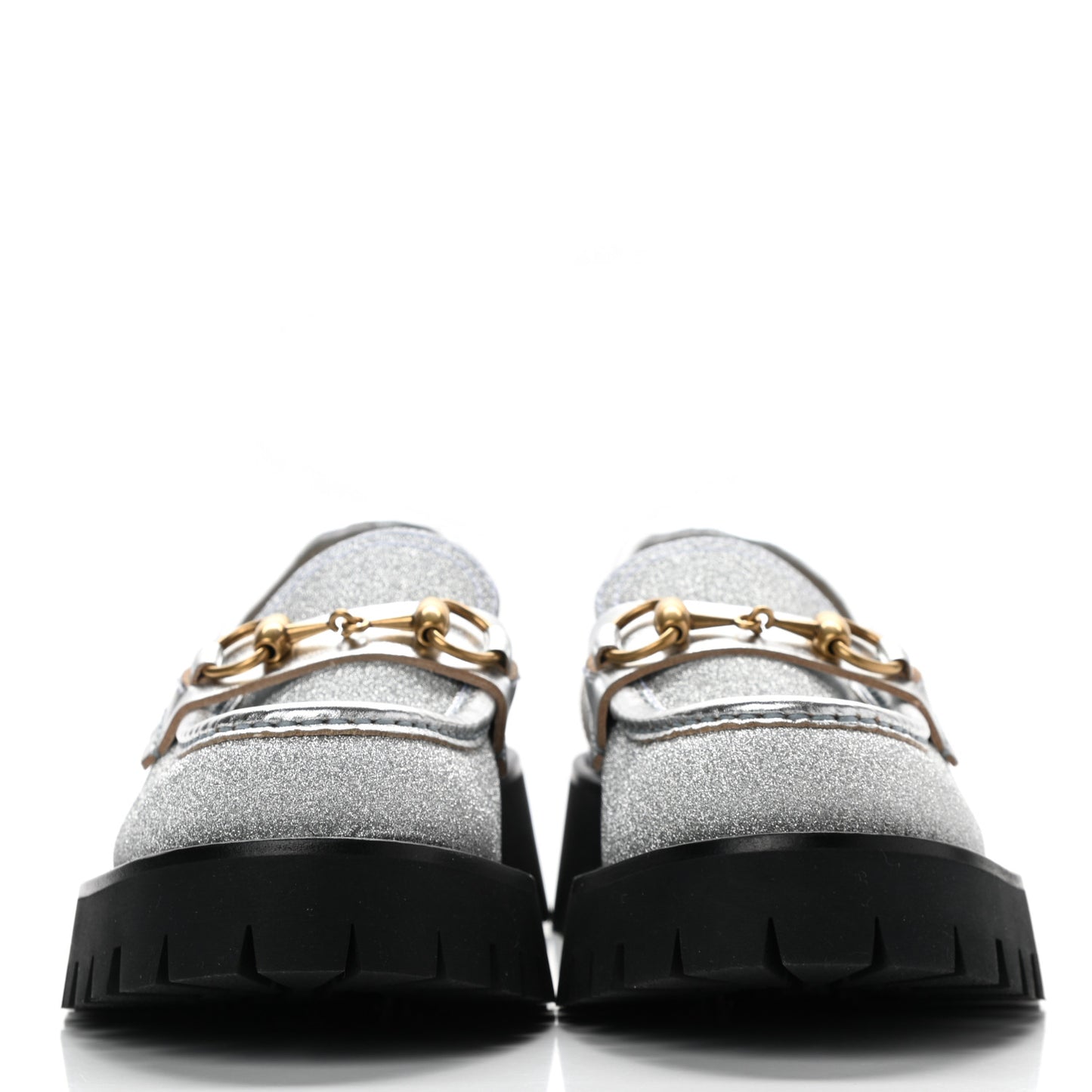 Mini Diamond Storm Silk Calfskin Womens Harald Horsebit 25mm Platform Loafers 36.5 Silver