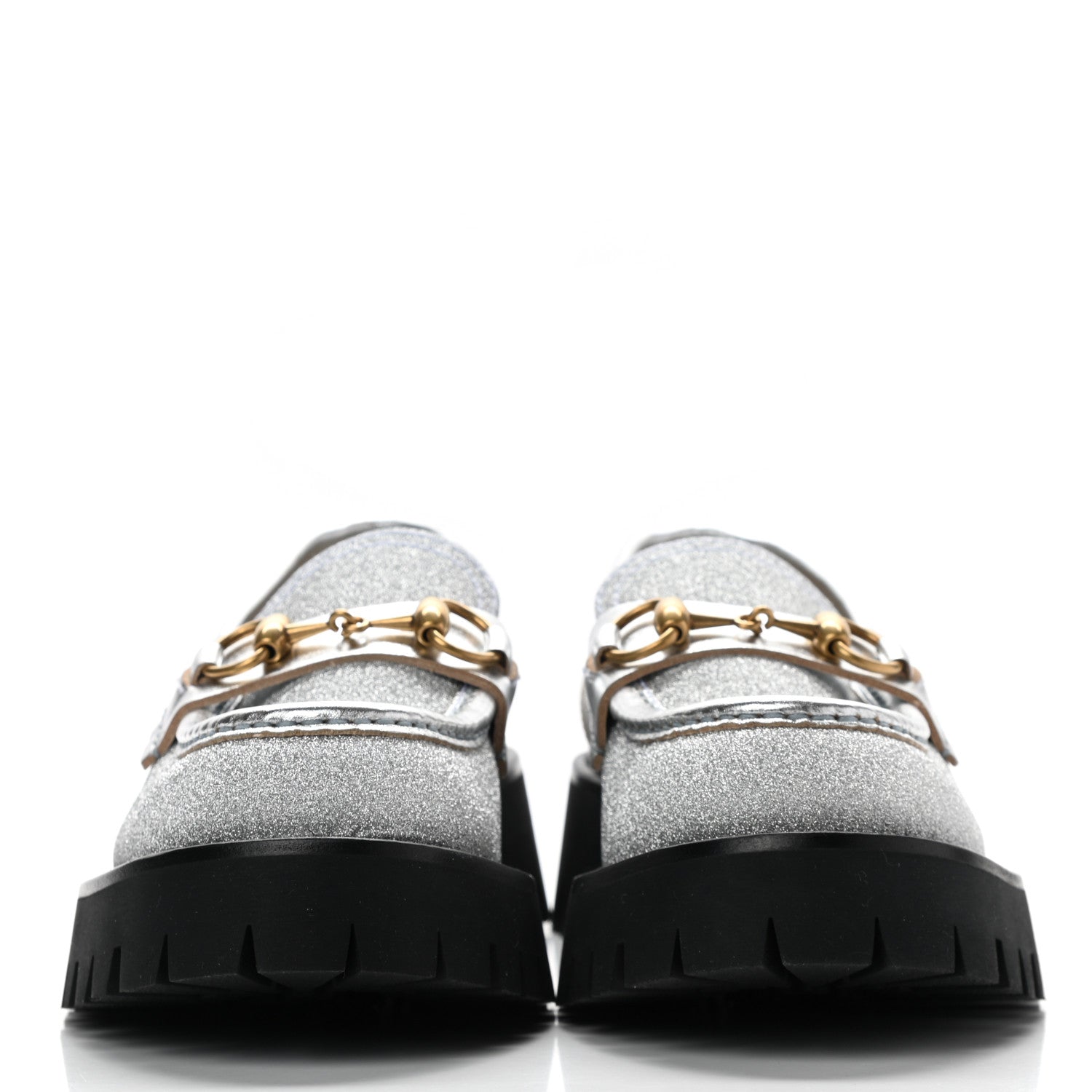 Gucci Mini Diamond Storm Silk Calfskin Womens Harald Horsebit 25mm Platform Loafers 36.5 Silver 2 of 10