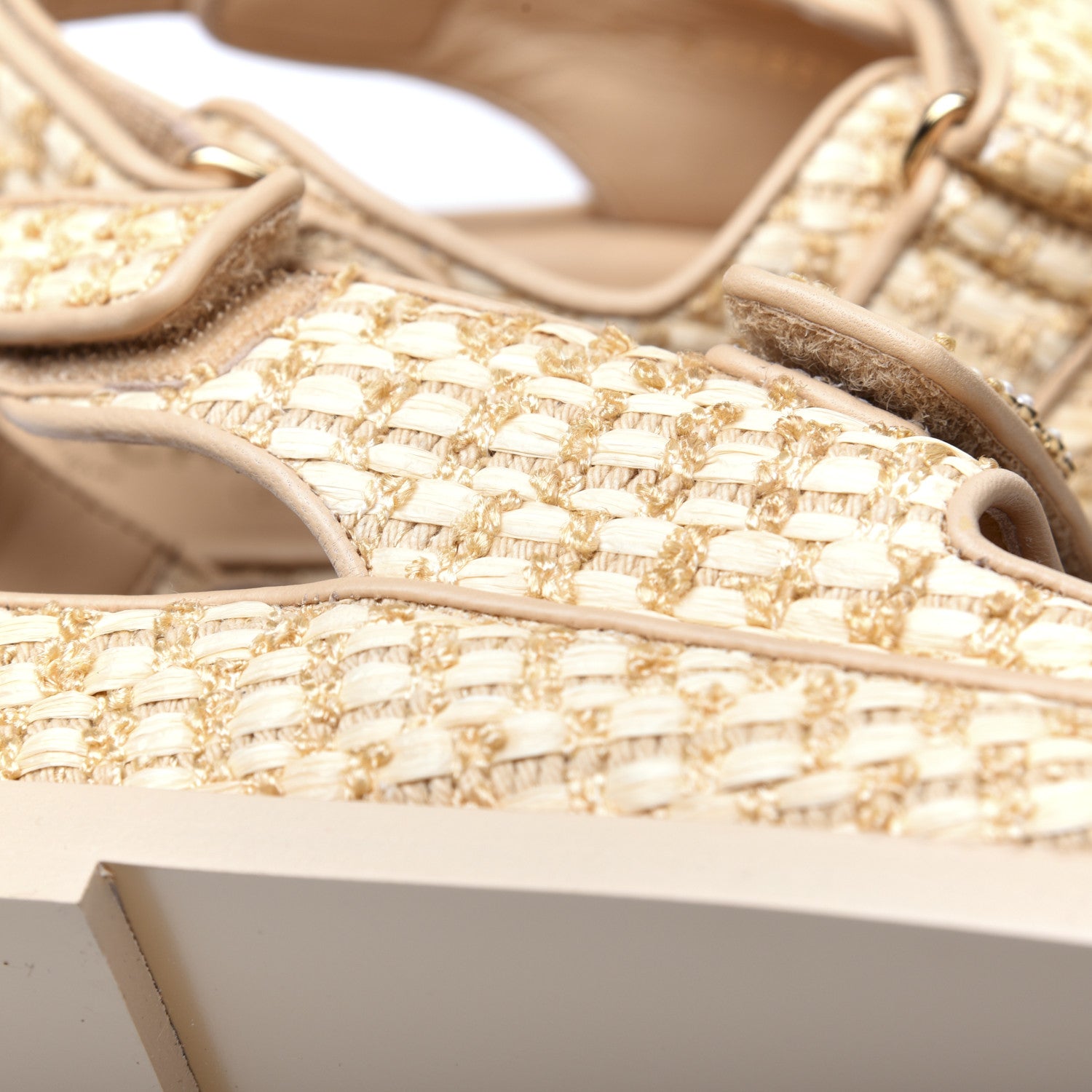 Chanel Braided Fabric Velcro Dad Sandals 39 Beige 12 of 13