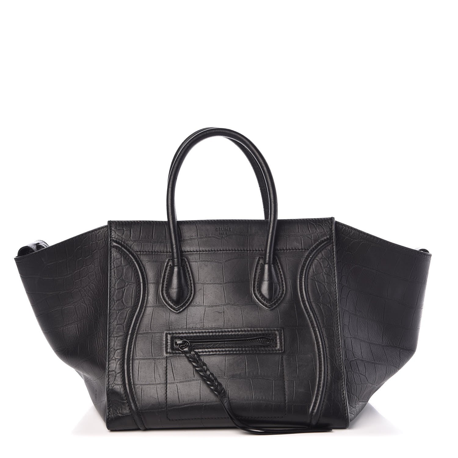 Celine Crocodile Embossed Calfskin Medium Phantom Luggage Black 1 of 11