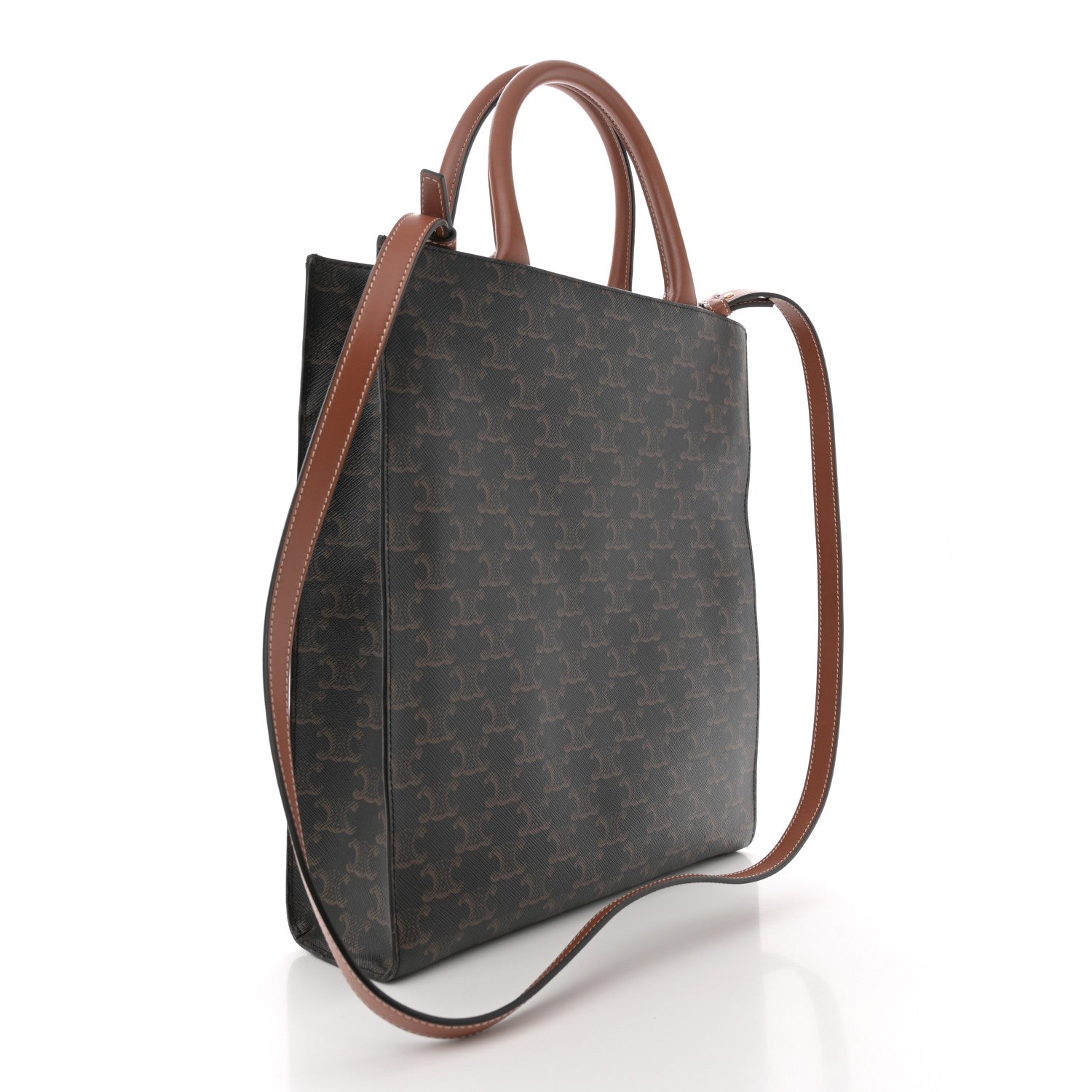 Celine Triomphe Canvas Calfskin Small Vertical Cabas Tan 2 of 11