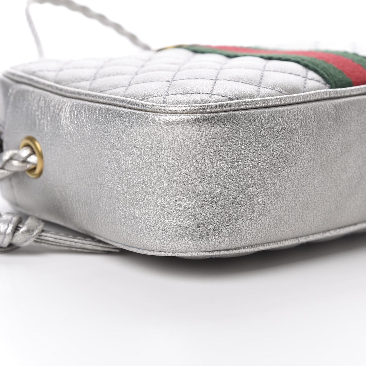 Laminated Nappa Web Trapuntata Mini GG Shoulder Bag Argento