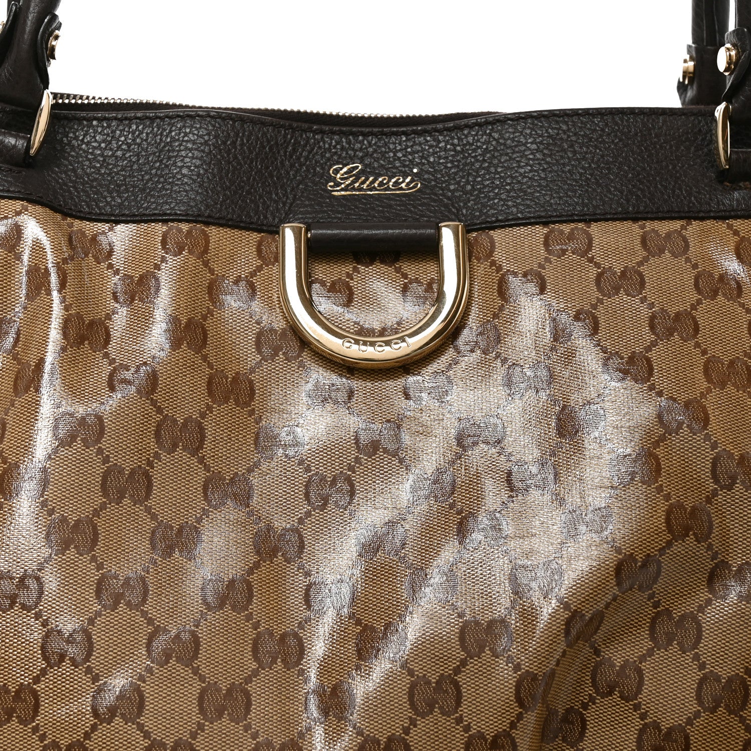 Gucci Crystal Monogram Large D Gold Ring Tote Dark Brown 8 of 11