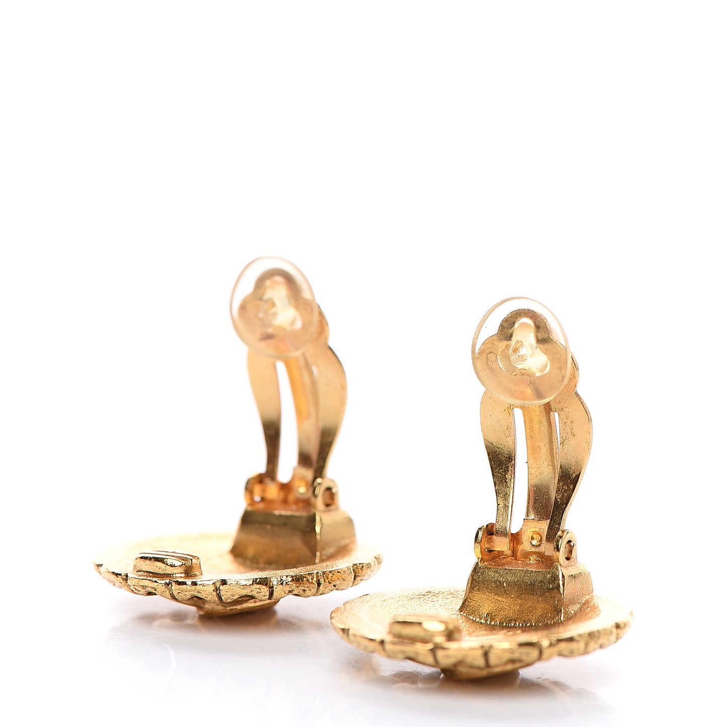 CC Button Clip On Earrings Gold