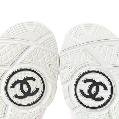 Chanel Suede Calfskin Lambskin Neoprene High Top CC Sneakers 37 White Fluo Pink 7 of 9