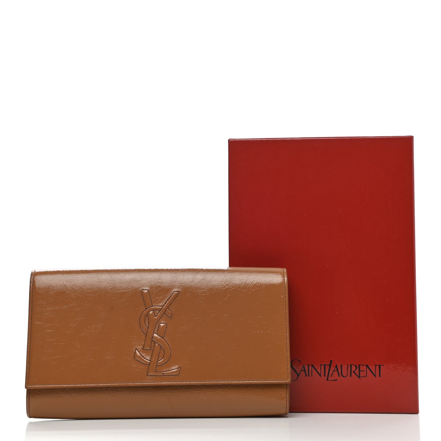 Textured Patent Calfskin Monogram Large Belle De Jour Clutch Tobacco