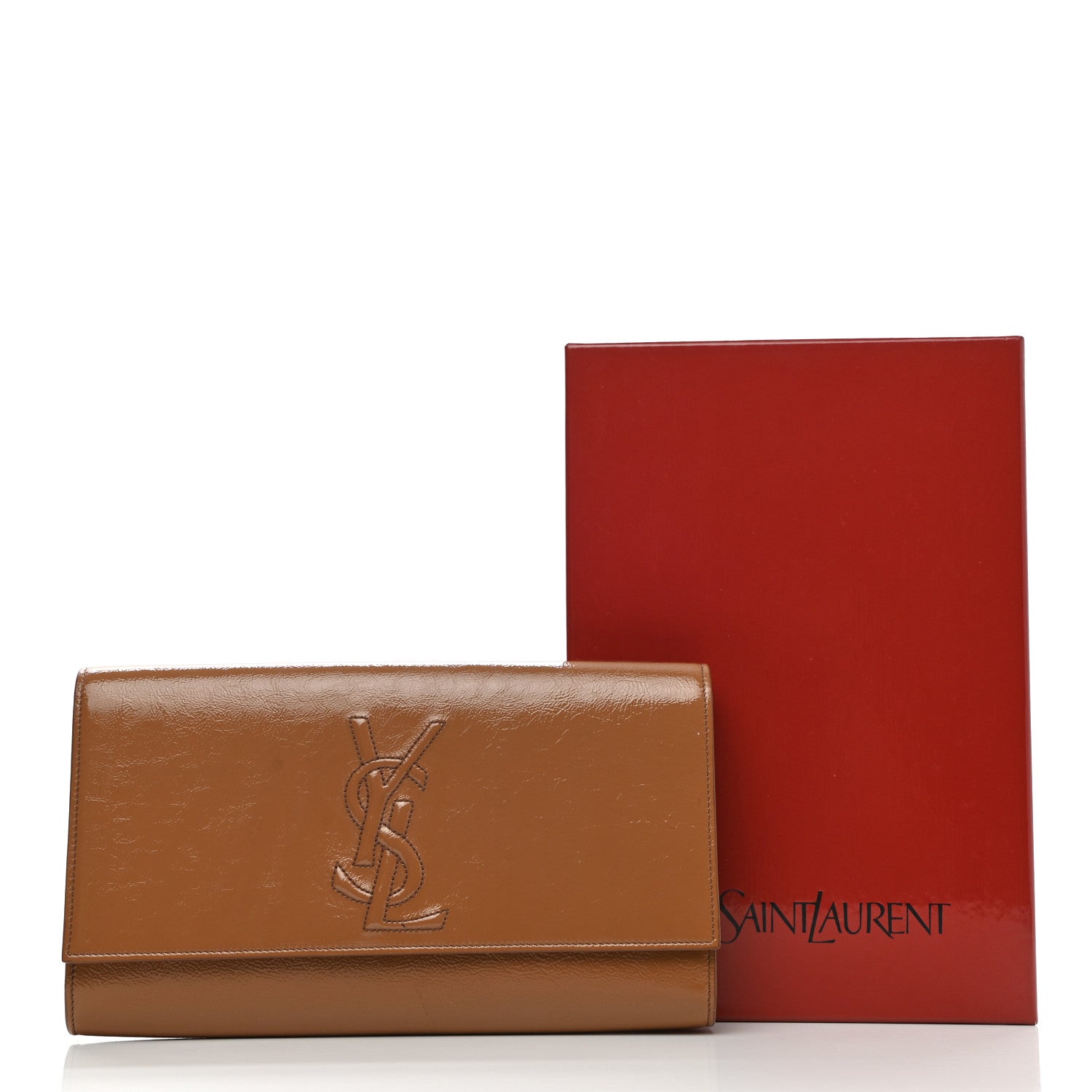 Saint Laurent Textured Patent Calfskin Monogram Large Belle De Jour Clutch Tobacco 8 of 9