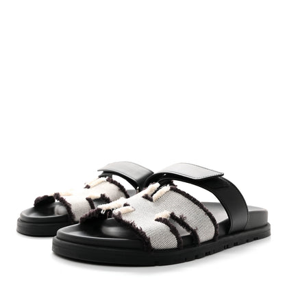 Hermes Techno Fringed H Canvas Caflskin Womens Chypre Sandals 39 Prunoir Black 3 of 9