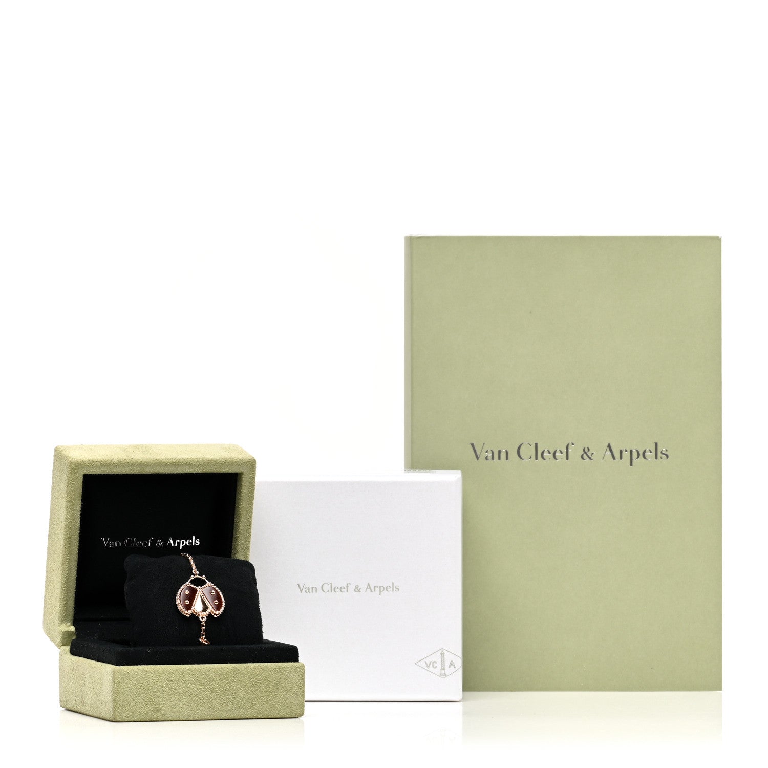 Van Cleef & Arpels 18K Rose Gold Carnelian Onyx Lucky Spring Open Wing Lady Bug Bracelet 4 of 4
