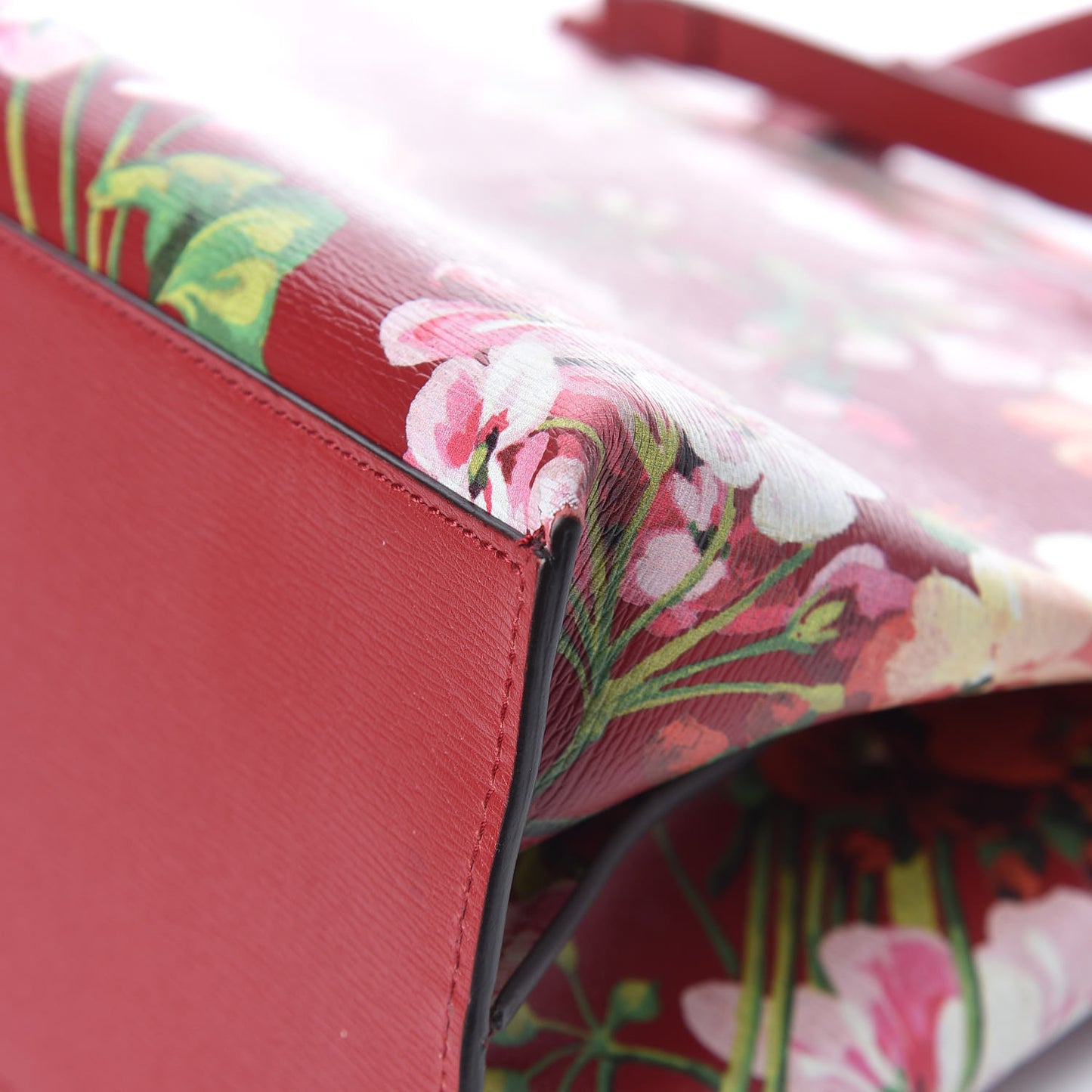 Shangai Calfskin Blooms Print Medium Bamboo Daily Top Handle Bag Romantic Cerise Multicolor
